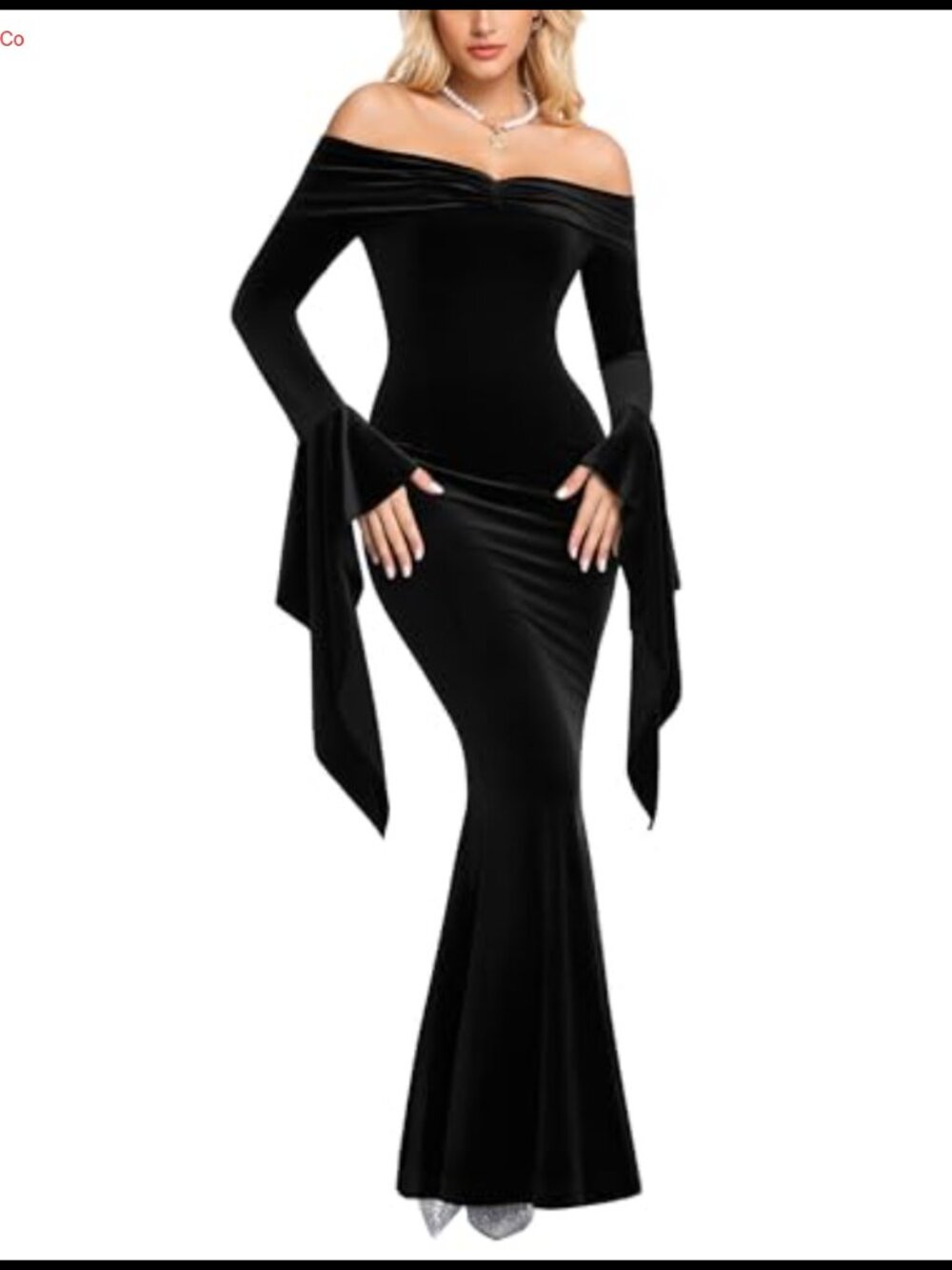 Off Shoulder Lace Maxi Mermaid Wedding Gown Bell Sleeve Formal Dress